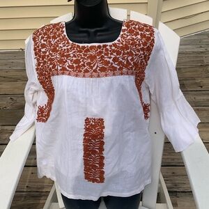 J. Marie The Guadalupe 3/4 Sleeve Top Embroidered boho size S